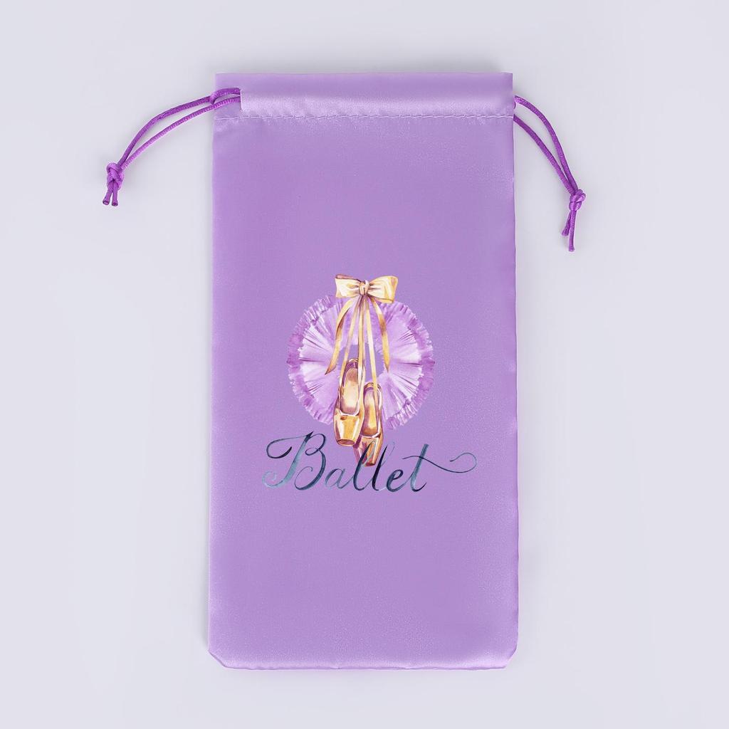 Purple Satin Ballet Dance Shoe Drawstring Pouch - Portable Double Drawstring Bag