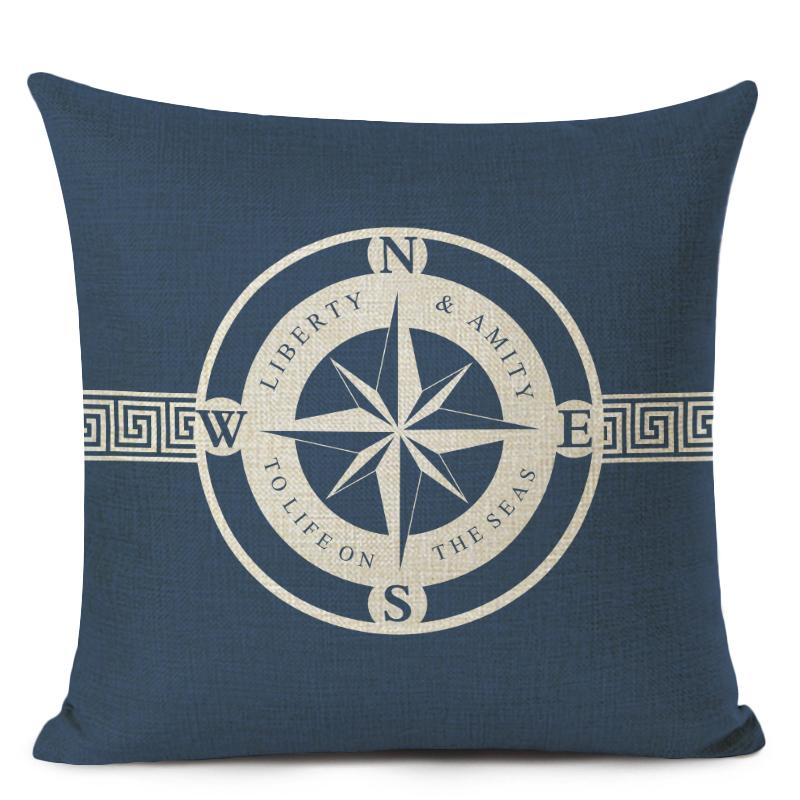 Blue Stripe Compass Boat Cushion Cover Nautical Style Decorative Cushions for Sofa Linen Pillow Case Home Decor Pillow Cover