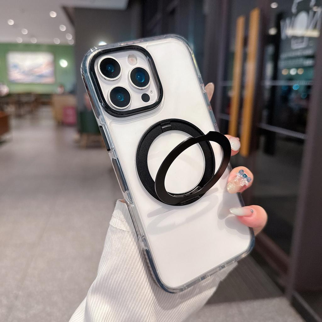 360 Degree Rotating Pressure Reducing Bracket for IPhone 16 Phone Case and Transparent Anti-drop Protective Case for Apple 15 ProMax