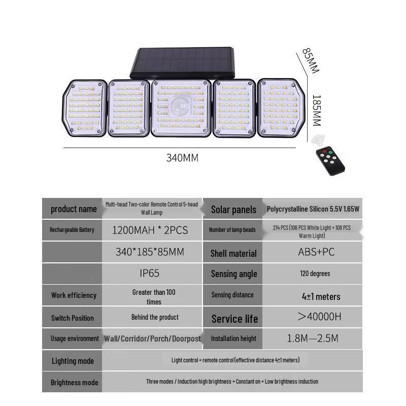 NuFeng 6-Head Solar Rotating Outdoor Wall Light