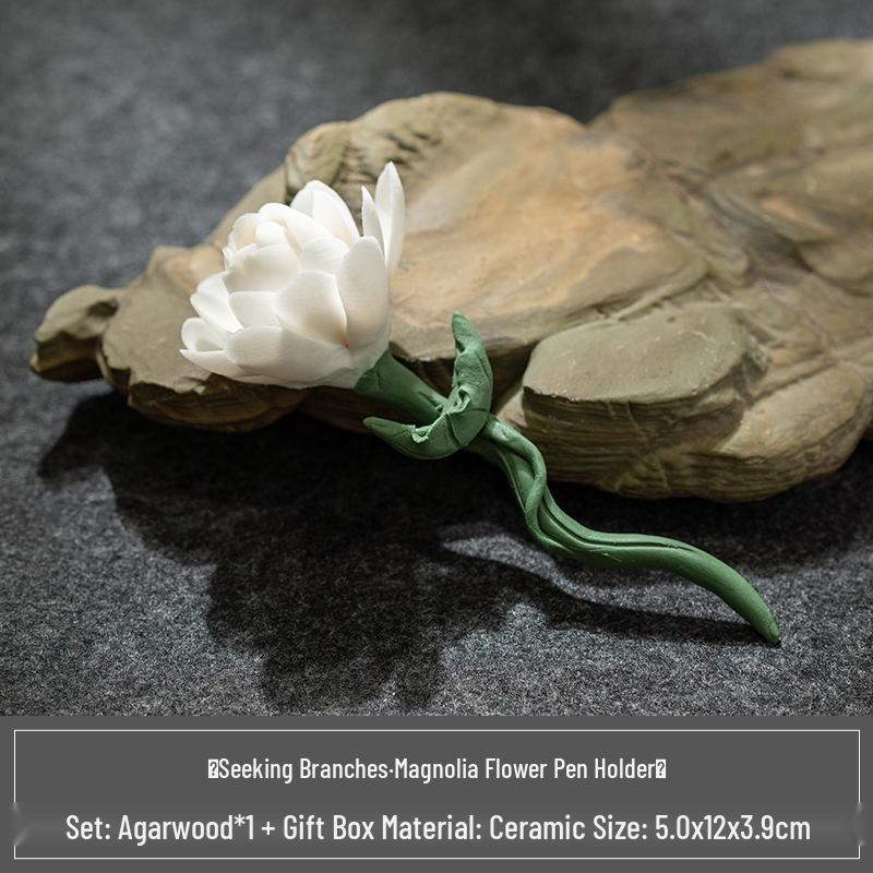 Ceramic Incense Holder & Brush Rest - Magnolia Plum Blossom Design