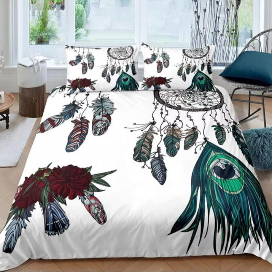 Colorful Feather Duvet Cover Set Bedding Set 3-piece Duvet Cover Set