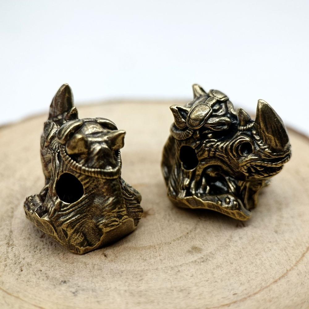 Rhinoceros Head Brass Knife Beads EDC DIY Woven Bracelets Lanyard Key Chain Pendants Accessories Outdoor Tool Hangings Charms