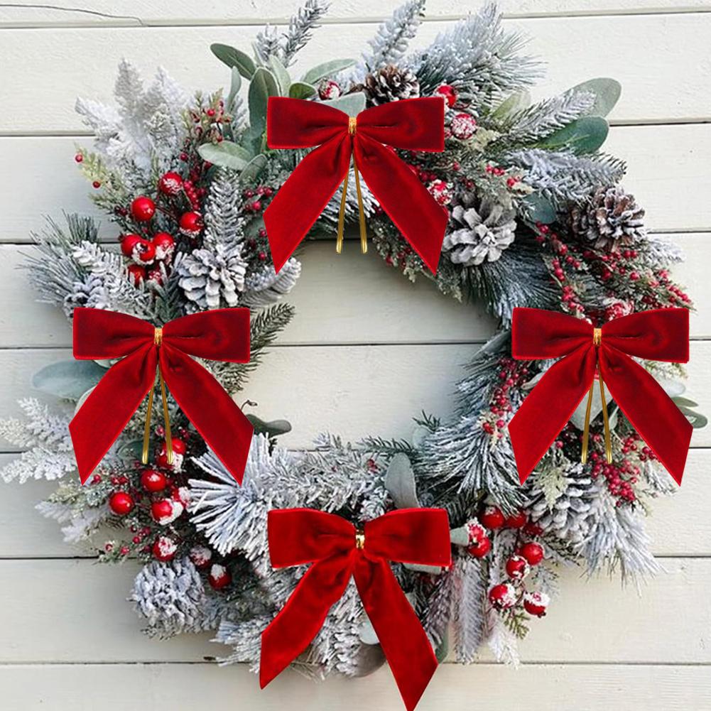 24piece Velvet Christmas Wreath Bow Decorations Festive Ornaments For Christmas Tree Hanging Christmas Party Decoration 9x9 T8U5