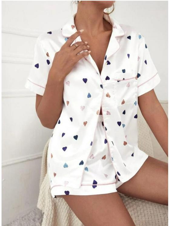 Women's Sexy Print Short-Sleeve Homewear Set - Comfortable Spring/Summer Shorts