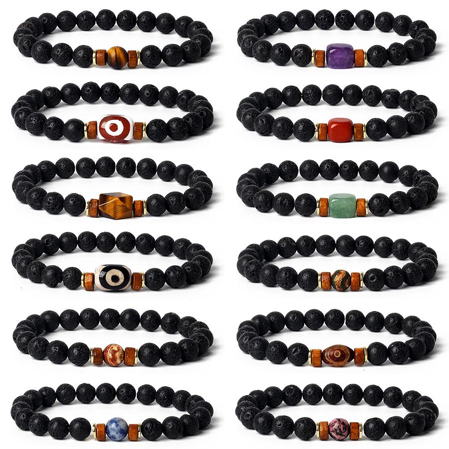 Lava Onyx Dzi Tibetan Buddha Bracelets Men Volcanic Stone Chakra Beads Diffuser Bracelet Women Vintage Meditation Amulet Jewelry