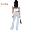 Women Pants Mid-rise Elastic Waist Adjustable Side Drawstring Long Trousers Solid Color Skinny Flared Pants Daily Wear