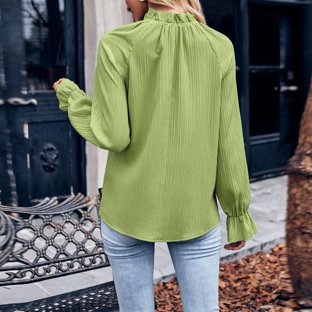 Women's Casual Fashion Leaf Collar Long Sleeve Loose Temperament Top