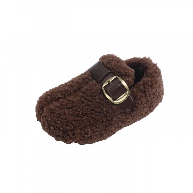 Kids Warm Fleece-Lined Slip-On Boots Girls Boys Winter Indoor Shoes TPR Sole Coral Fleece Upper
