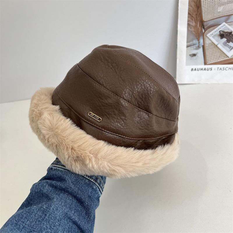 

Северо-восточная морозостойкая монгольская шапка женская флисовая утолщенная и с маленьким лицом искусственный мех старая кожа вставка шляпа-ведро зимняя M（56-58cm） темно-коричневого