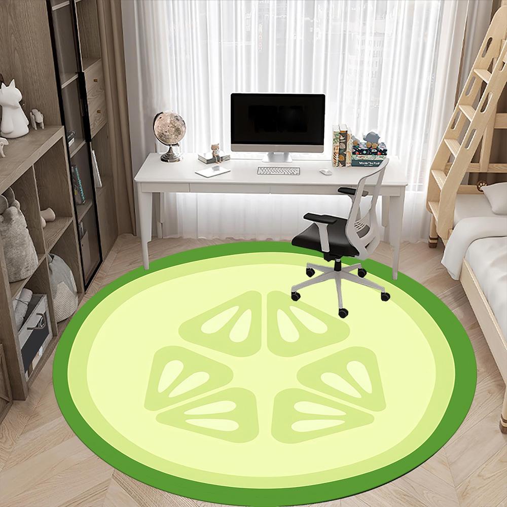 1PC Cucumber Slice Office Round Area Rug, Mat Suitable For Office, Under Office Chairs Bedroom Living Room Home Decor, Room Deco