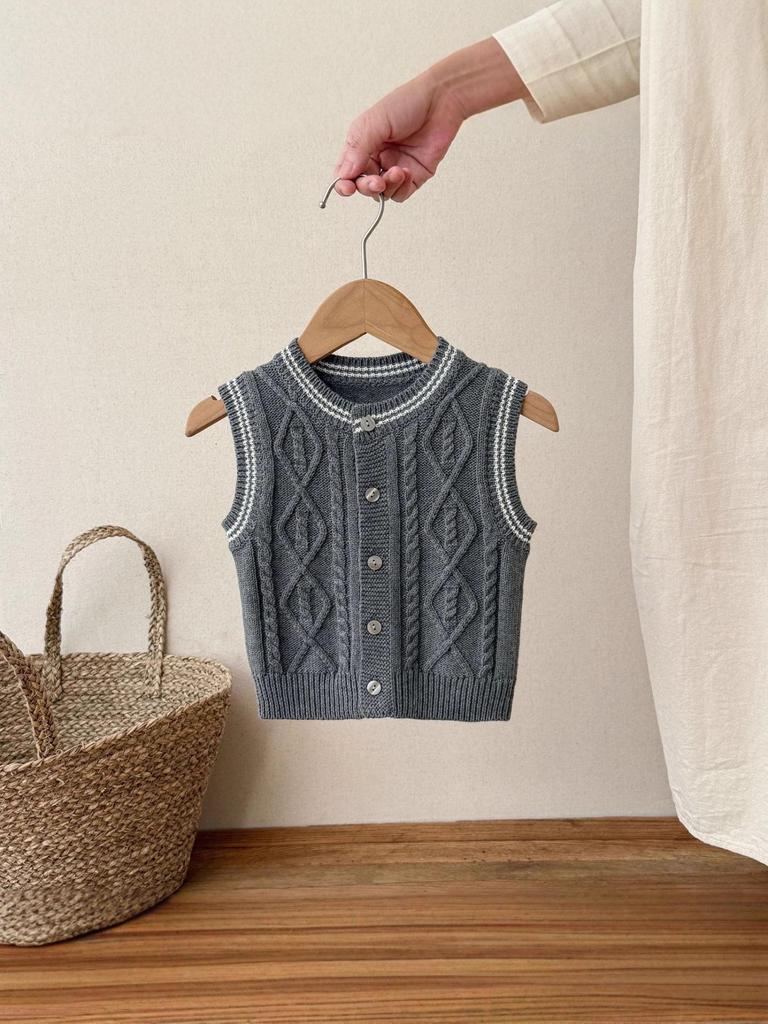 Retro Knit Infant & Toddler Vest - Spring/Autumn Korean Style, Pure Cotton, Newborn Baby Cardigan