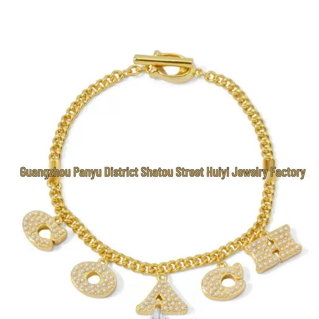 COA Perlen Diamant Buchstaben Anhänger Dicke Kette Halsketten Set.