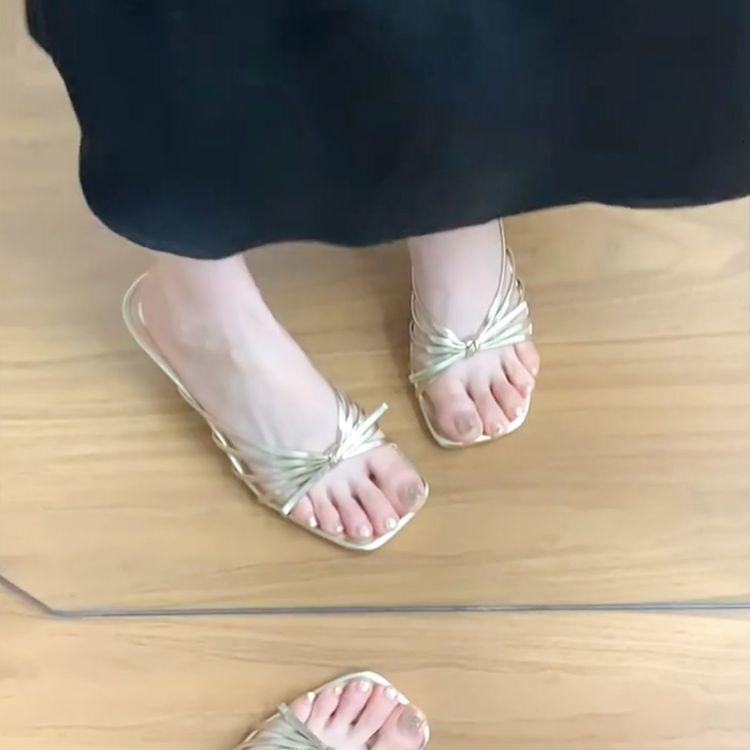 Sexy Temperament Thin Heel Open-toed High Heels Women's 2025 New Niche Thin Strap Square Head Bow Soft-soled Sandals