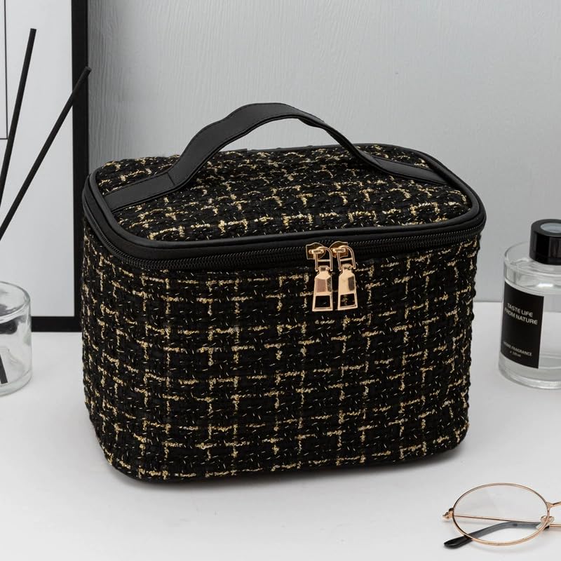 Fashion Cosmetic Bag Large Capacity Portable Handbag Plaid Travel Makeup Bag Portable Toiletries Organizer Bathroom Storage Case