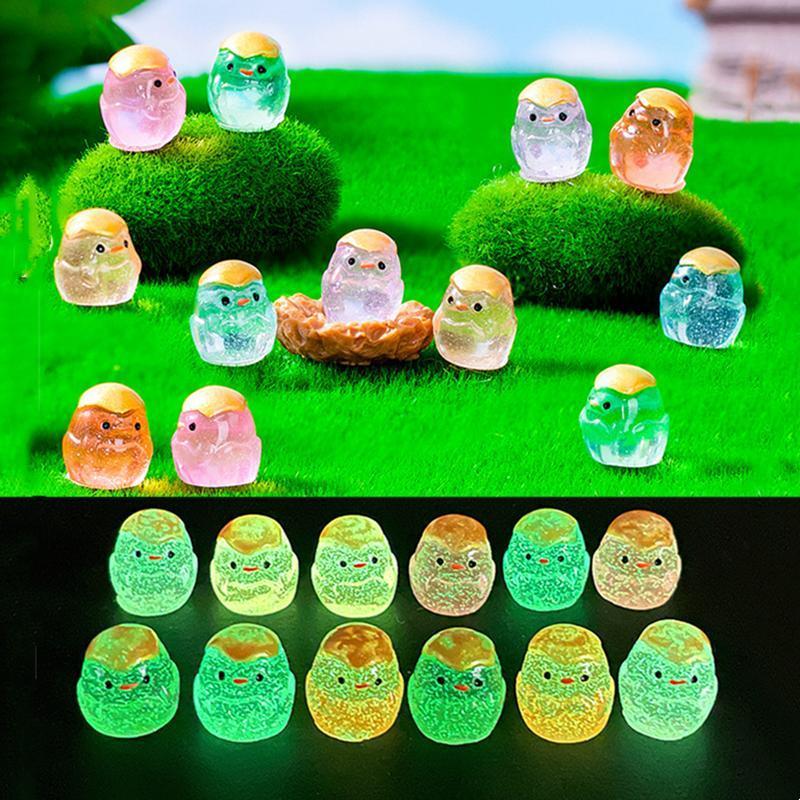 

10 шт., мультяшное светящееся яйцо, мини-фигурка цыпленка, светящиеся в темноте миниатюры, сказочное украшение для сада, мох, террариум, микропейзаж