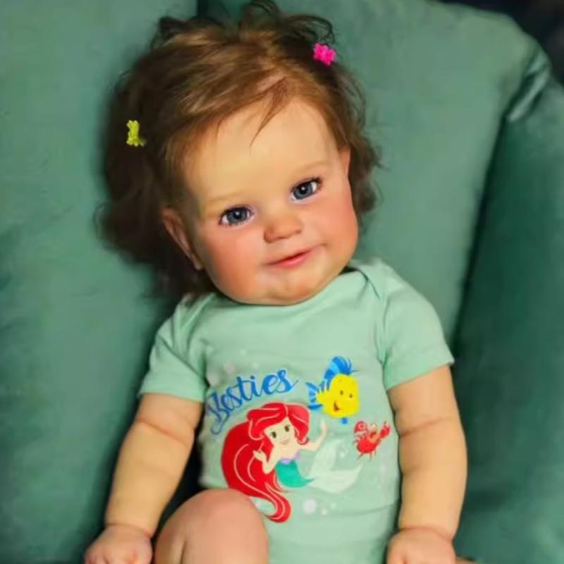 50cm Full Silicone Body Reborn Dolls Maddie 60cm Cloth Body 3D High Color Painting Simulation Baby Cute Rooted Rooted Short Curly Hair Simulation Doll