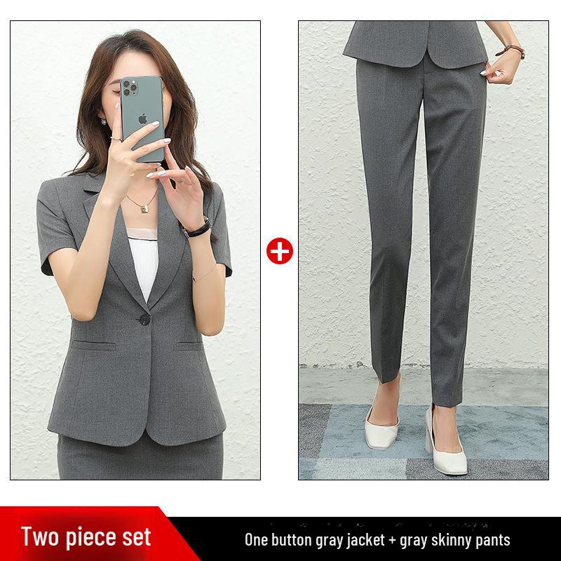 Traje Profesional de Verano para Mujer: Blazer formal de manga corta con falda o pantalones
