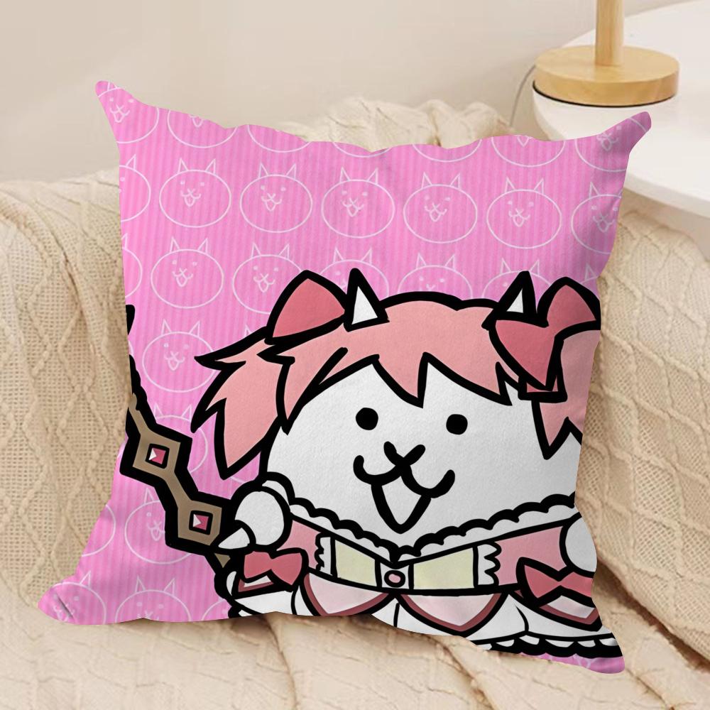 B-Battle Cats Anime Cushion Cover Soft Plush Fabric Double-Sided Printed Sofa Cushion Cover for All Seasons Home Decor Gift