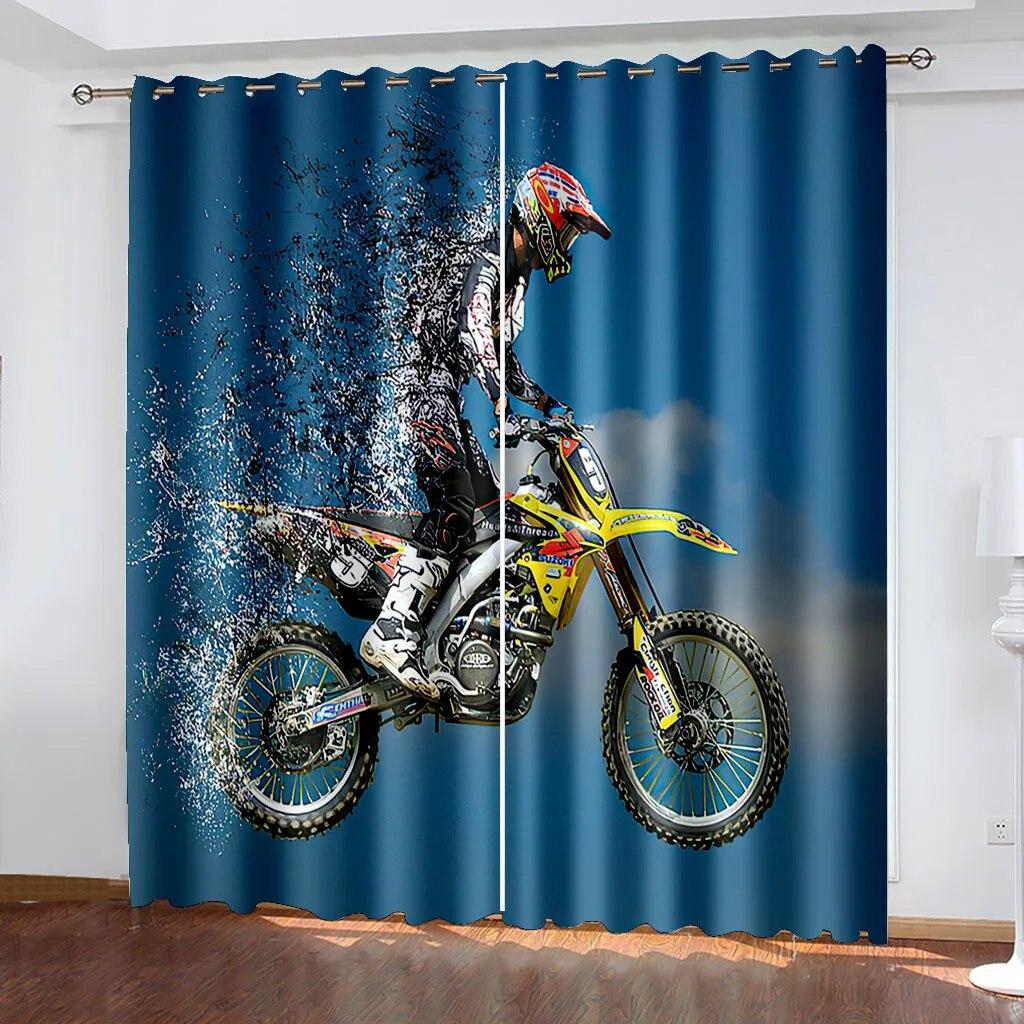 Motorfiets Gedrukte Gordijnen Twee Onafhankelijke Gordijnen Links en Rechts Semi Verduisterende Gordijnen voor Slaapkamers Raamjaloezieën W50xH130(CM)x2PCS-Rod pocket