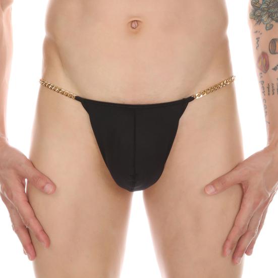 Men Thong Ice Silk Underwear Sexy Metal Chains Comfortable Hollow Out G-Strings Briefs Slim Fit High Elasticity Panties