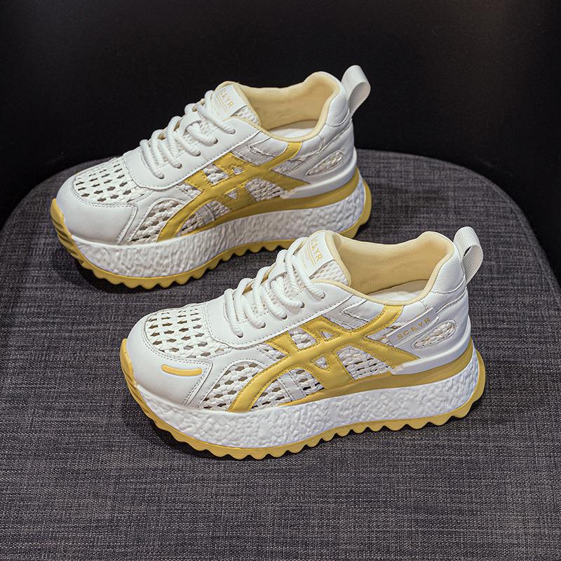 

Fashion Women s Platform Sneakers Luxury Mesh Breathable Sports Running Shoes Height Increase Comfortable Fashion Lace-up Casual Shoes 35 жёлтый