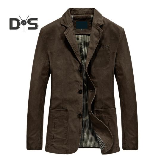 

Мужская куртка осень-весна, однотонная, с длинным рукавом, лацканом, однобортная, с несколькими карманами, на пуговицах, пиджак, пальто осень-весна 2XL коричневый