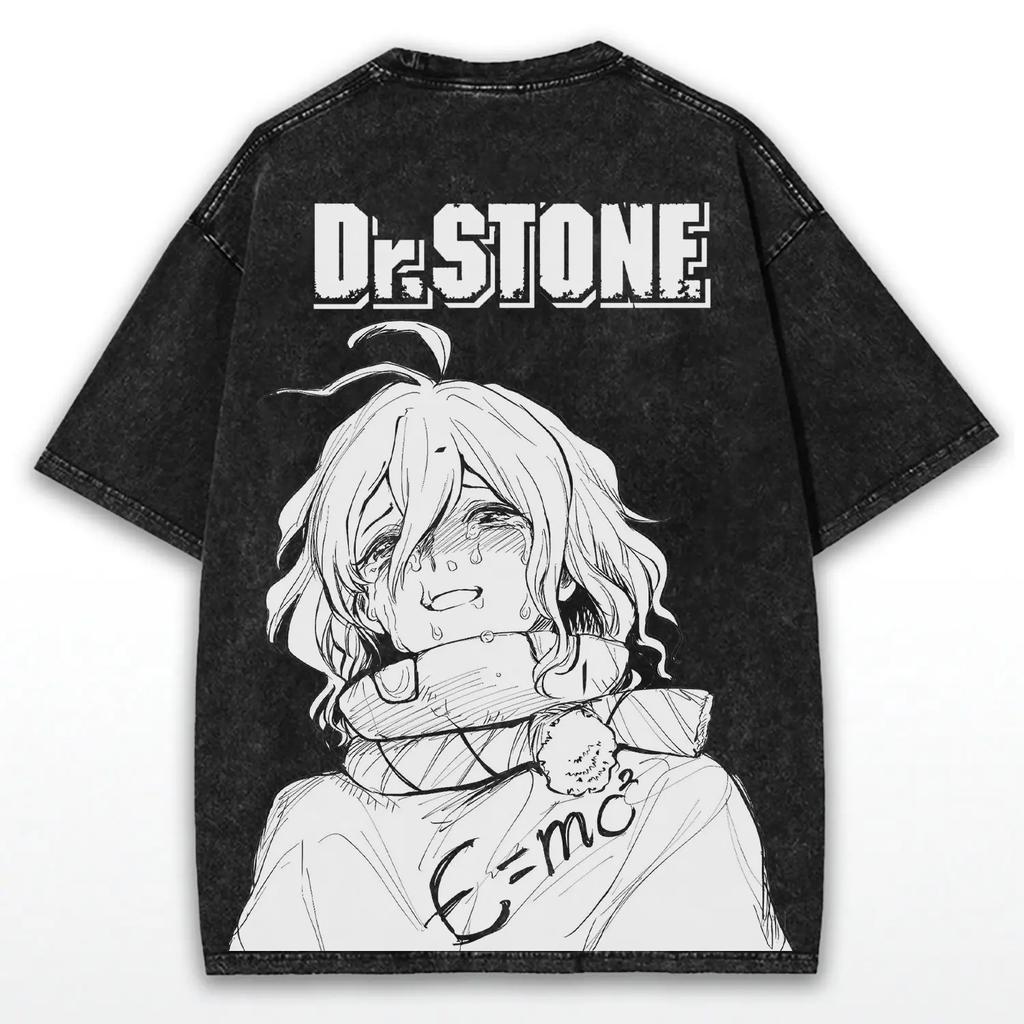 Suika Dr.STONE Anime Printed T-shirt Vintage Y2k Washed Oversized Tee Shirt Summer Short Sleeve Cotton Tops Men Women Clothing