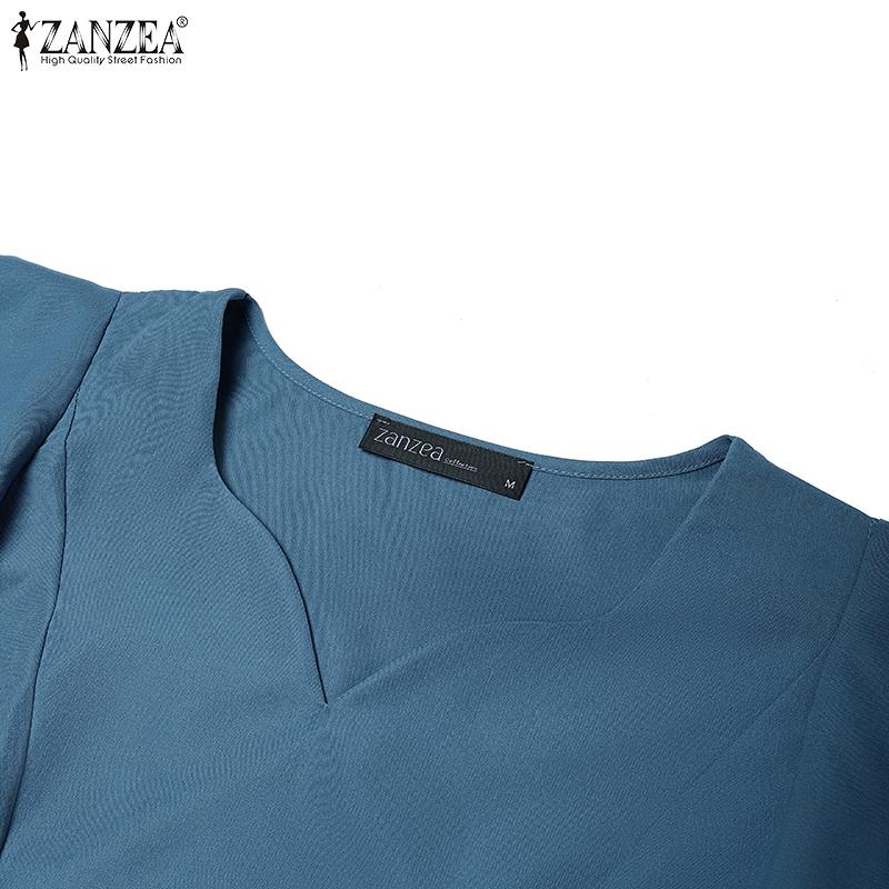 ZANZEA Women Casual V-Neck Ruffles Short Sleeve Loose Summer Blouse