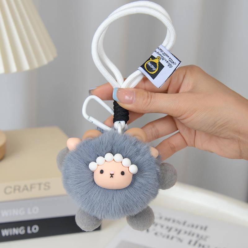 Plush Sheep Fluffy Bag Charm Cute Keychain for Car Keys and Decoration