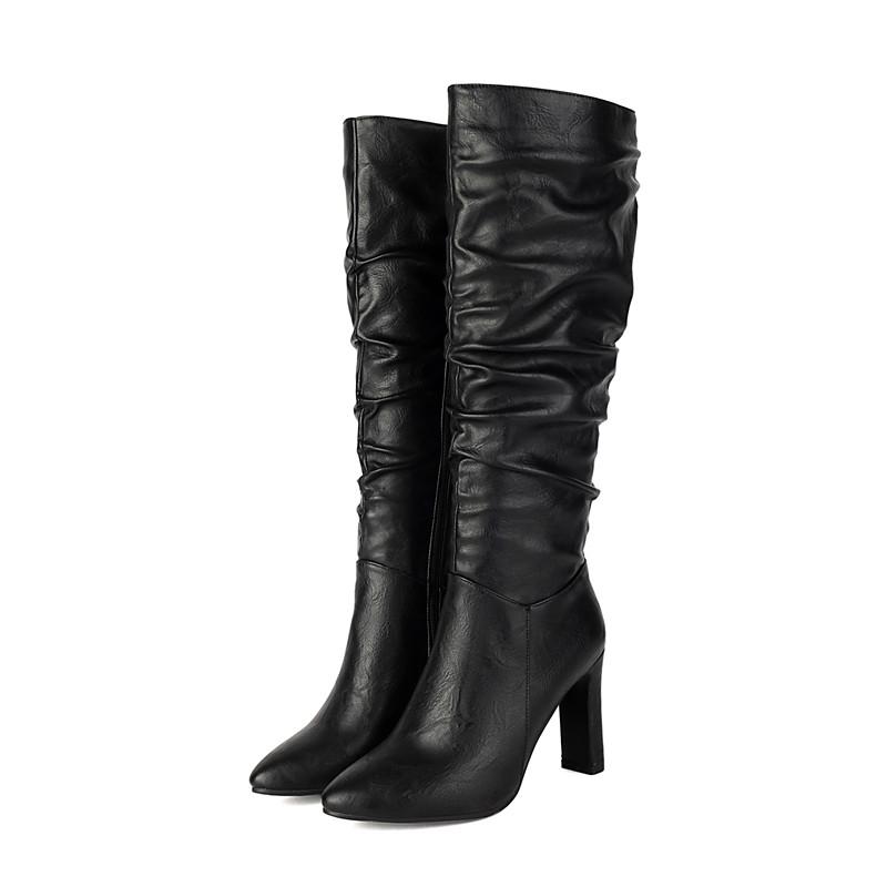 Women's High-heeled Boots Autumn and Winter New Simple Temperament Solid Color Large Size Versatile Medium Boots