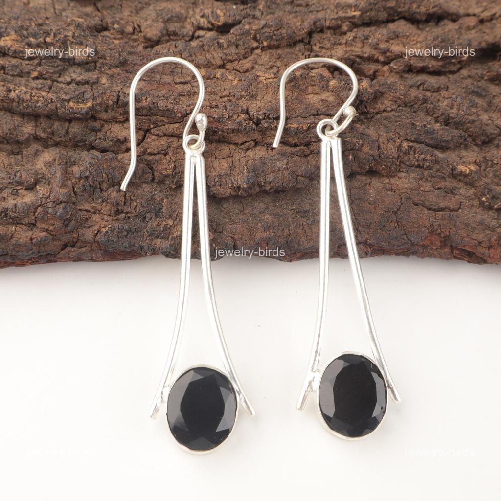 Orecchini Pendenti Etnici in Argento Sterling con Pietra di Onice Nera Gioielli Compleanno EE-136-20