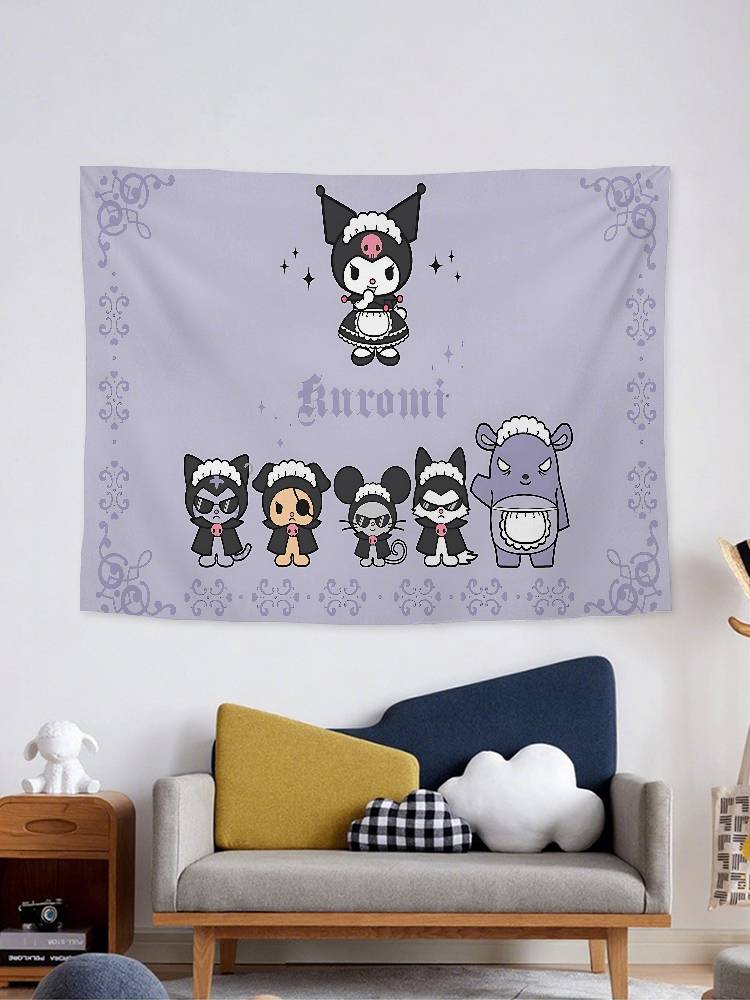 Cute KKuromi Tapestry Wall Hanging Tapestry Art Deco Blanket Curtain Hanging At Home Bedroom Living Room Decor