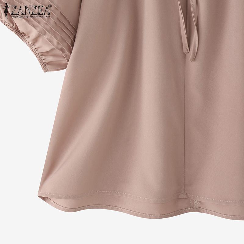 ZANZEA Women Casual V-Neck Loose Short Sleeve Blouse