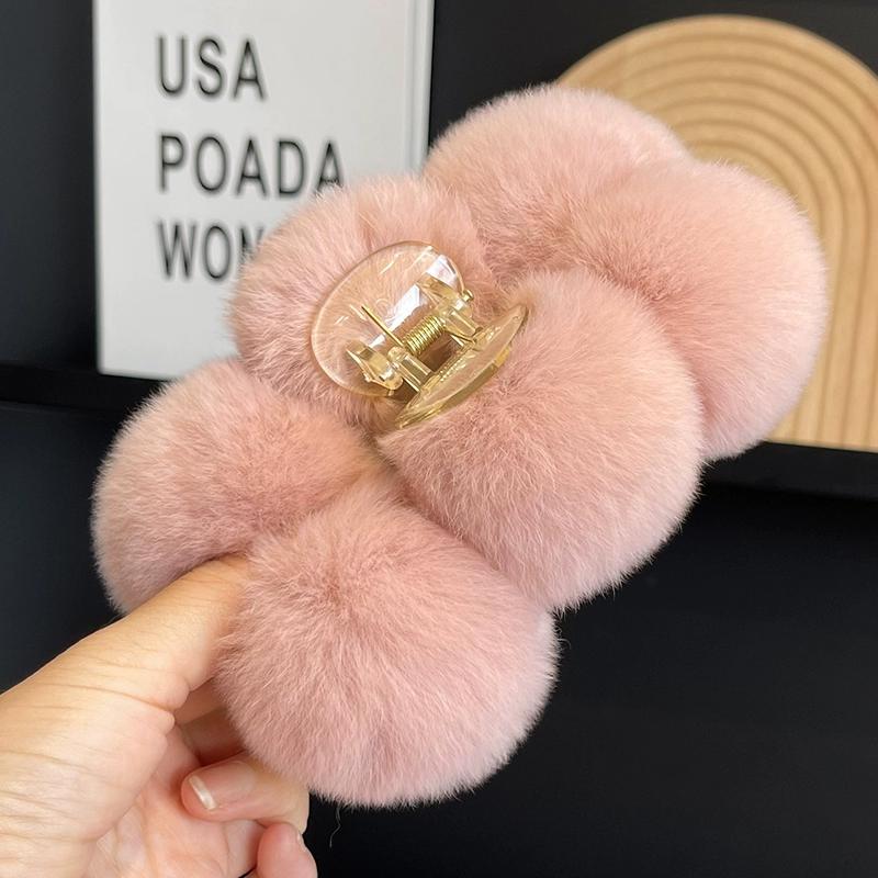 Pinza para el pelo con bola de piel de conejo Rex, pinza para el pelo con agarre de felpa para otoño e invierno, pinza para el pelo con cabeza grande de tiburón, tocado para el pelo de Corea