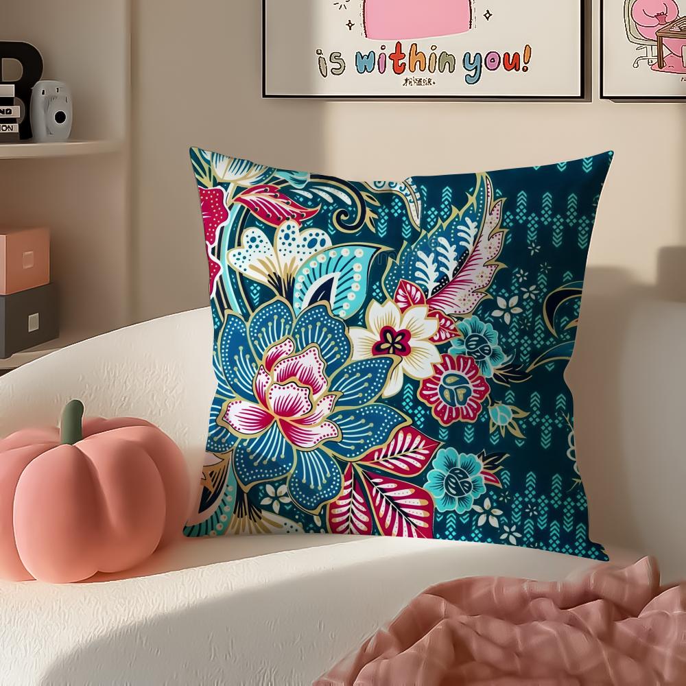 Vibrant Intricate Indonesian Art BBadik Indonesia Cushion Cover Pillowcase Short Plush Invisible zipper Room Sofa Cushion Cover