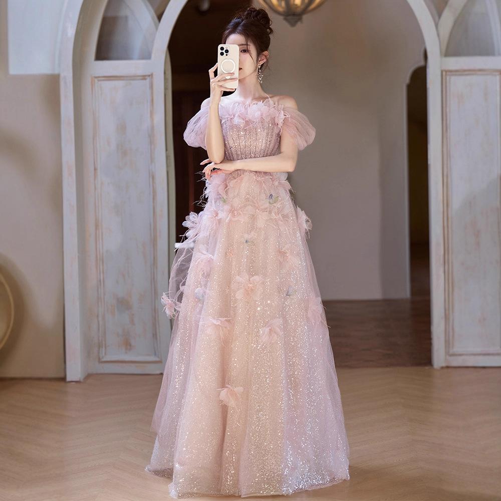 Fairy Flower Evening Dress 1011 New Women's High-end Temperament Graduation Adult High-end Light Luxury Banquet Dress