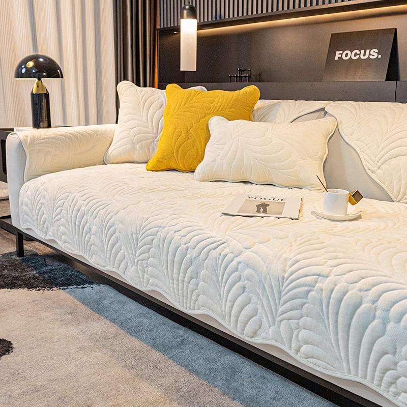 Sofabezug aus Pflanzen-Chenille, einfarbig, für Wohnzimmer, rutschfestes Sofatuch, Couchkissen, L-förmige Ecksofamatte, Rückenlehnentuch