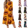 Women's Halloween Print Casual Fashion Round Neck Three Quarter Sleeve Mid Length Dress Comfortable Fit Suitable for Daily Wear