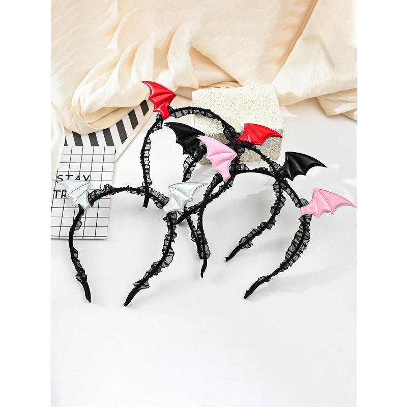 Vintage Halloween Bat Wing Headband - Elegant Lace Design in Black and Red, Suitable for Halloween Costumes, Role Play, Party Accessories