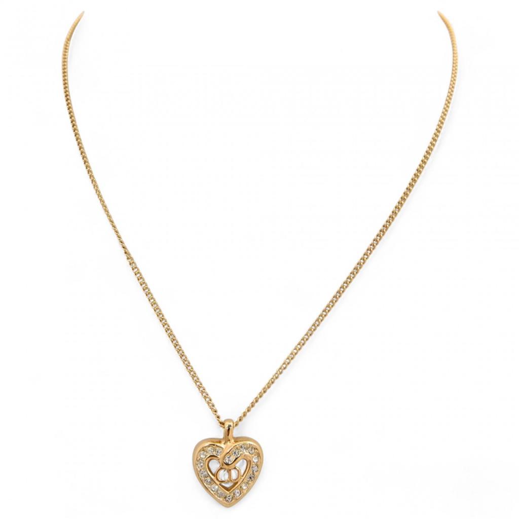 Auth DIOR Necklace CD Logo Heart Motif di6609aa