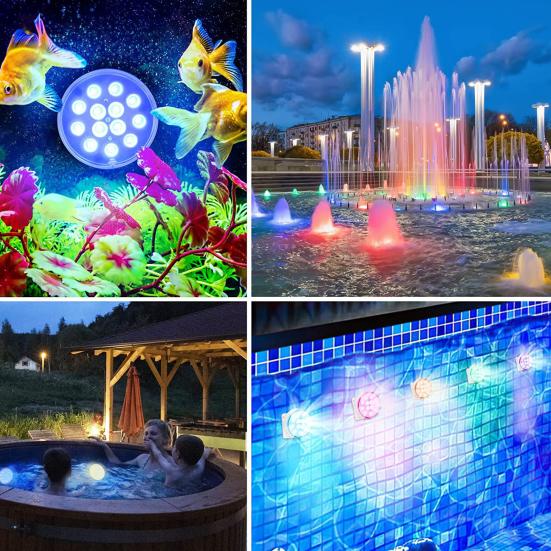 LED Poollichter Set mit Timerfunktion Fernbedienung IP68 Wasserdicht 16 Farben 3 Modi Wiederaufladbare Unterwasser-Poollichter
