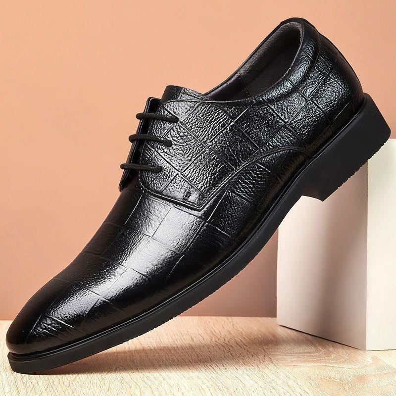 WTEMPO Men Genuine PU Leather Shoes Print Lace Up Point Toe Formal Business Dress Shoes Non Slip Office Wedding Footwear