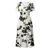 Women's Fashion Casual V Neck Waist Cinched Floral Print Short Sleeve Midi Dress for Everyday Wear and Outdoor Activities