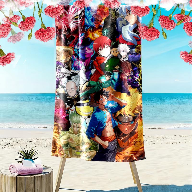 Anime Characters Print Beach Towel, Large Soft Quick Dry Towel for Beach Camping Swimming