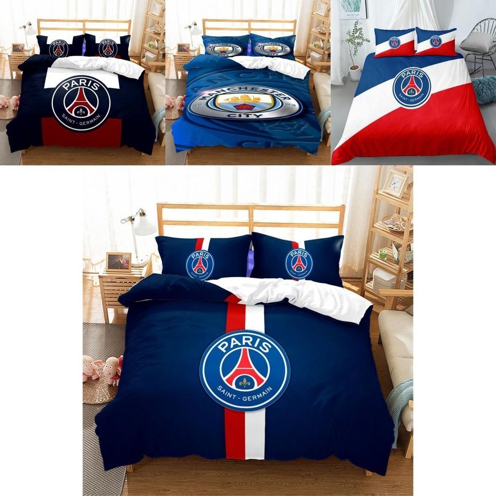 Set Biancheria da Letto Matrimoniale a 3 Pezzi con Logo Squadra di Calcio - Tessuto per la Casa Comodo Resistente allo Sporco