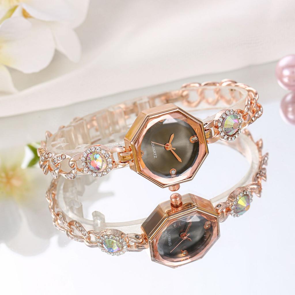 Nové Retro Dámské Hodinky Lehký Luxus Značky Osmiúhelníkový Ciferník Vystavovaný Diamanty Duhový Náramek Křemíkové Náramkové Hodinky Dámské Hodiny