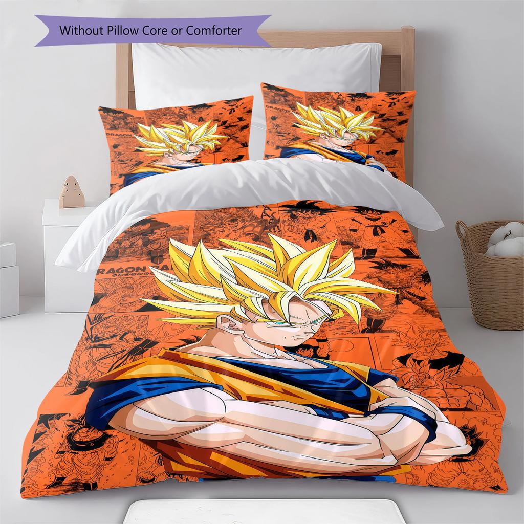 Ropa de cama con estampado de Son Goku, Juego de colcha, Funda de colcha, Funda de almohada, Regalo de cumpleaños para el hogar (1 * funda nórdica + 2 * fundas de almohada, sin núcleo)