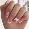 24Pcs Pink Bow Press On Nails Pearl Design Acrylic Nails Ballerina Full Cover French False Nail Tips for Women