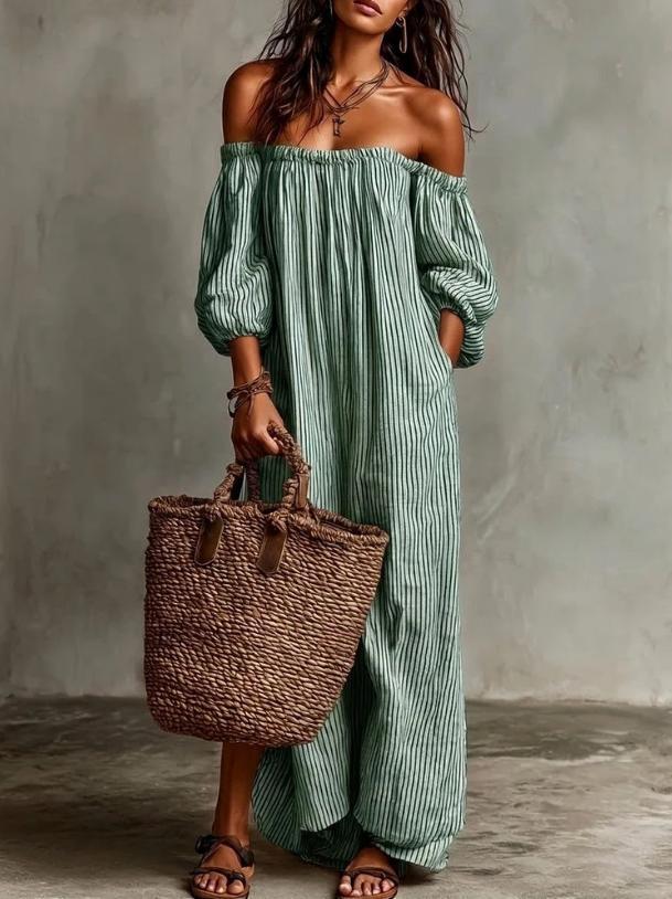 Elegant One-Shoulder Striped Summer Dress for Women